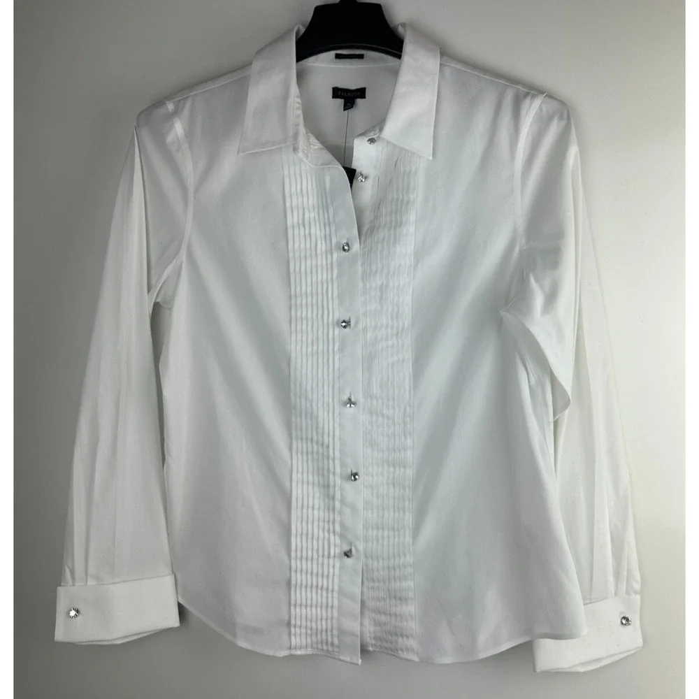 NWT Talbots Pleated Diamond Button Up Shirt LS Wrinkle Resistant White Size 14 - Picture 2 of 16